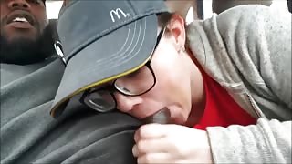 Naughty Blonde McDonald's Employee Sucks Black Cock in the Car